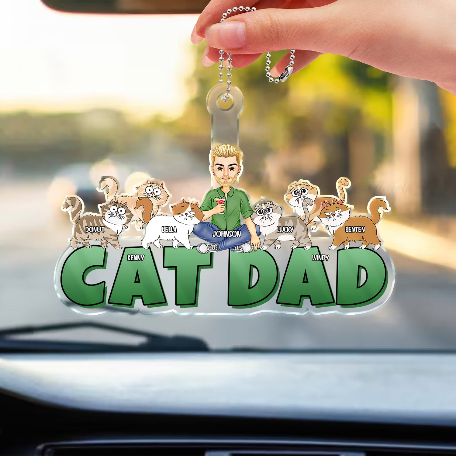 Cat Mom Walking Cat - Gift For Cat Lovers - Personalized Acrylic Car Hanger