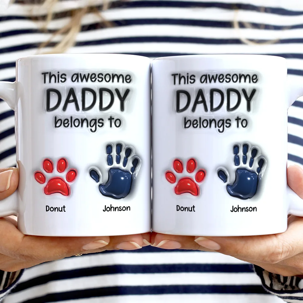 This Awesome Dad Grandpa Belongs To - Gift For Daddy, Father, Grandfather - 3D Inflated Effect Printed Mug, Personalized White Edge-to-Edge Mug