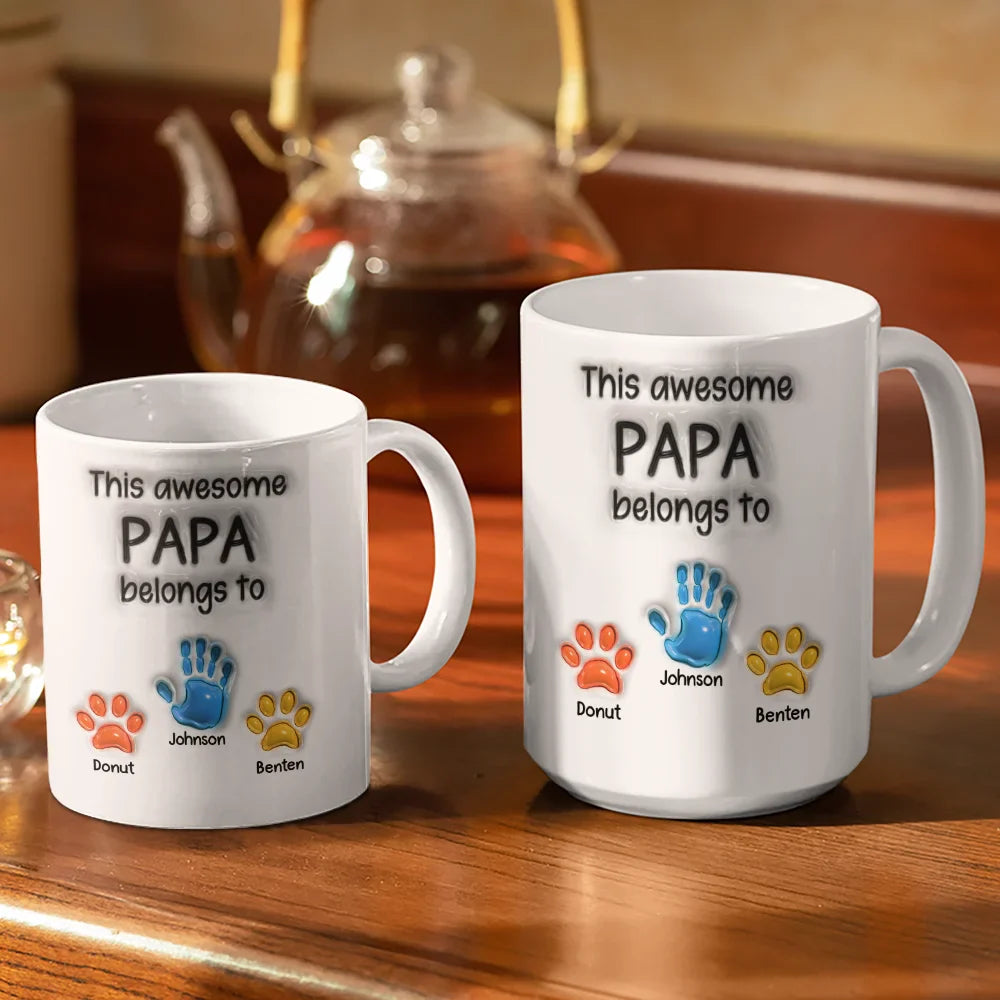 This Awesome Dad Grandpa Belongs To - Gift For Daddy, Father, Grandfather - 3D Inflated Effect Printed Mug, Personalized White Edge-to-Edge Mug