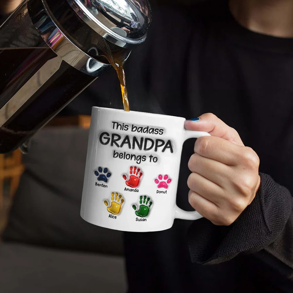 This Awesome Dad Grandpa Belongs To - Gift For Daddy, Father, Grandfather - 3D Inflated Effect Printed Mug, Personalized White Edge-to-Edge Mug