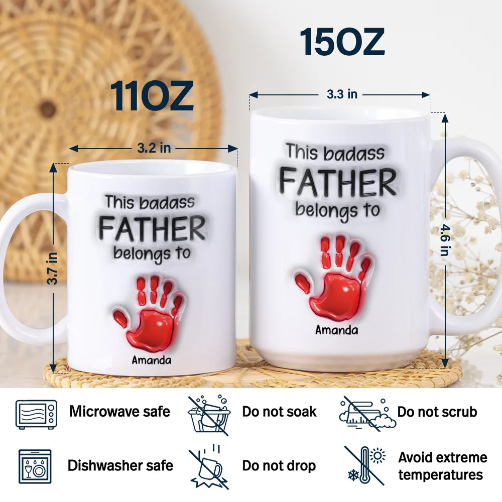 This Awesome Dad Grandpa Belongs To - Gift For Daddy, Father, Grandfather - 3D Inflated Effect Printed Mug, Personalized White Edge-to-Edge Mug