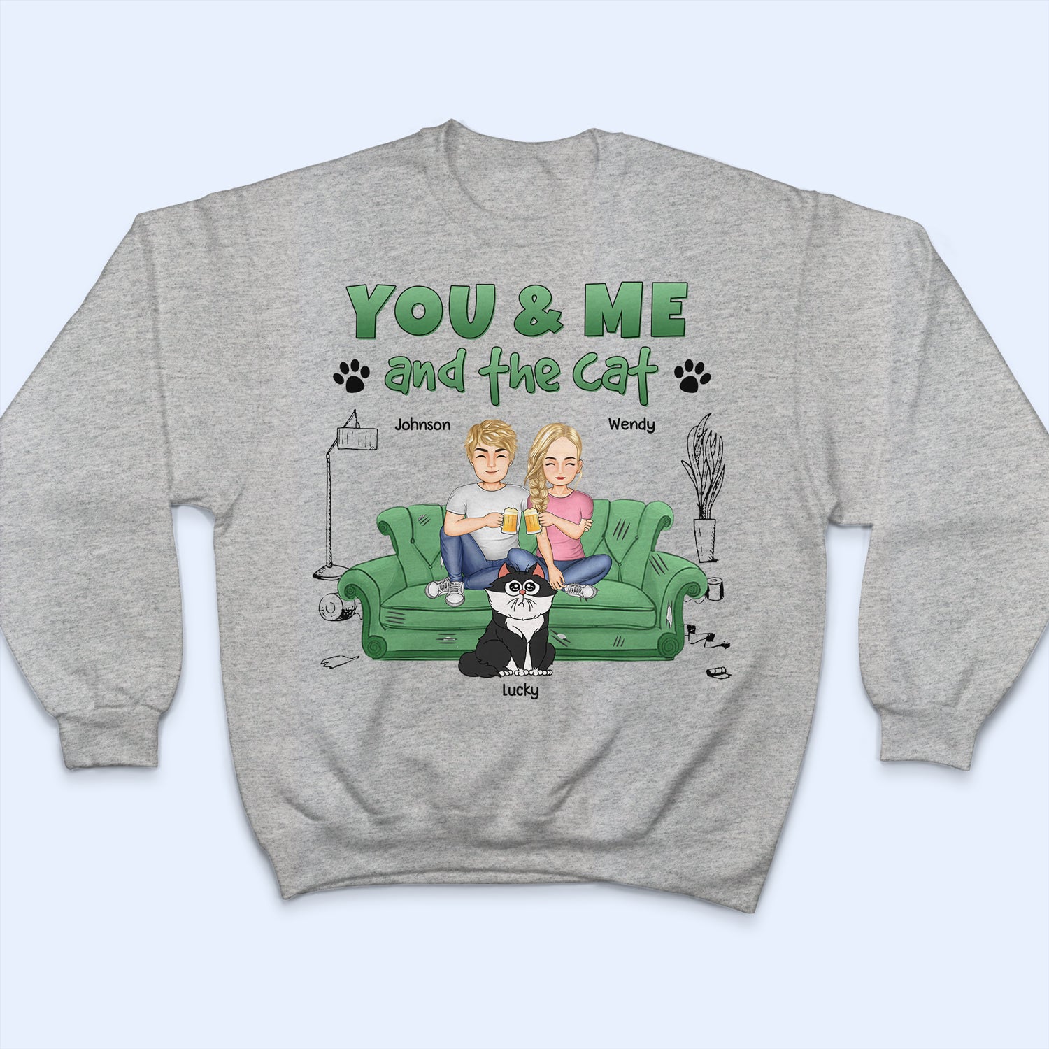 You And Me And The Cats Cartoon - Gift For Cat Lovers - Personalized T Shirt