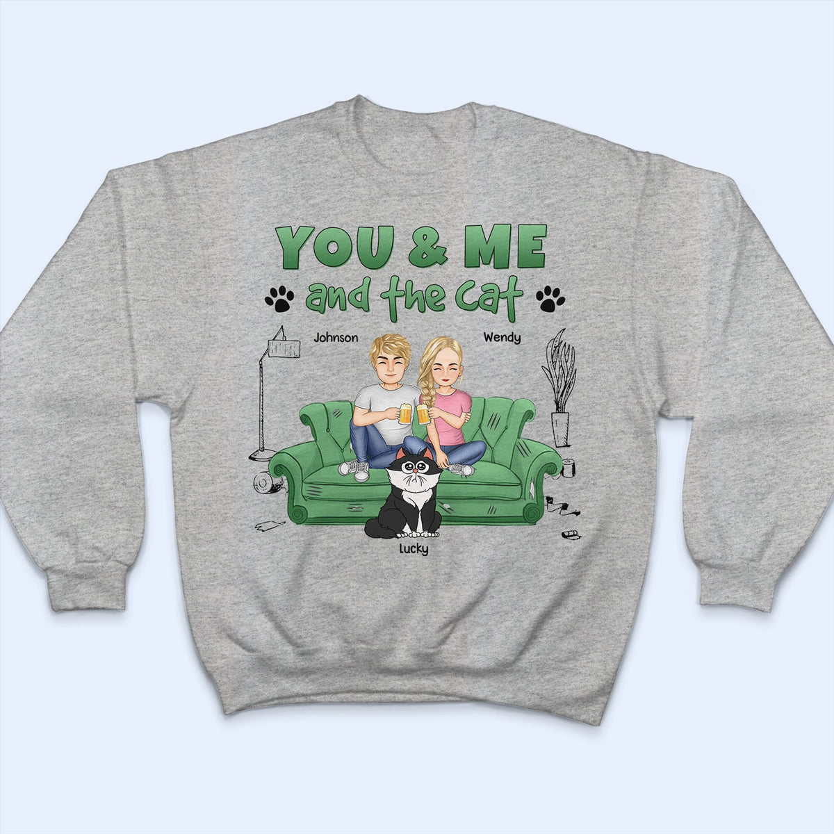 You And Me And The Cats Cartoon - Gift For Cat Lovers - Personalized T Shirt