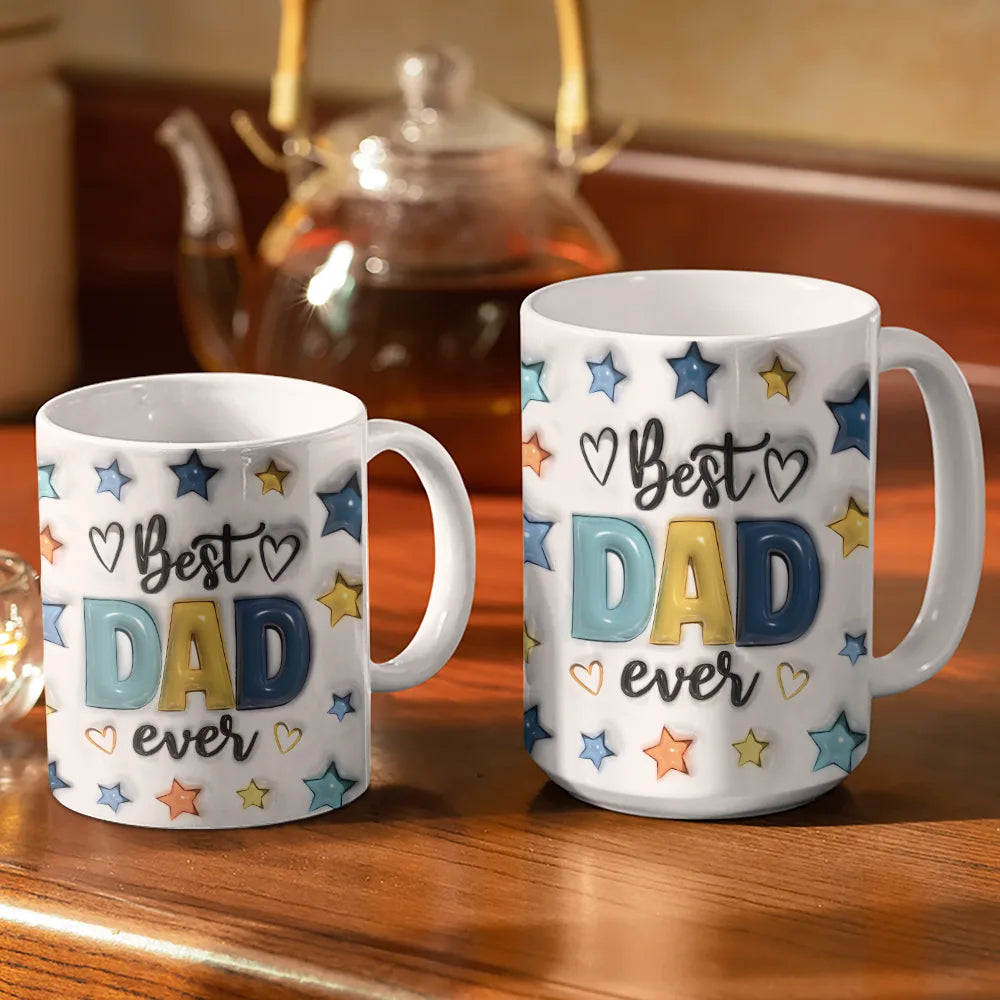 Best Dad Ever Fist Bump - 3D Inflated Effect Printed Mug, Personalized White Edge-to-Edge Mug