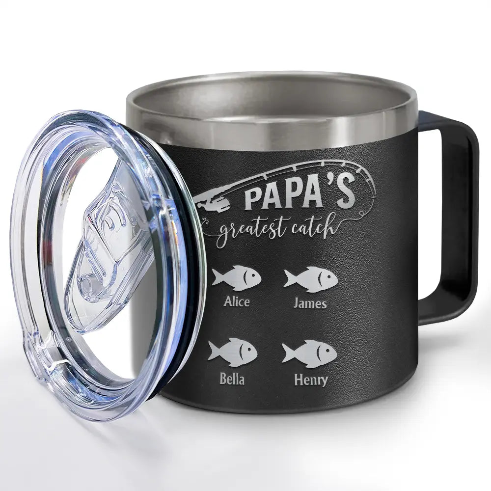 Papa Fishing - Personalized 14oz Stainless Steel Tumbler With Handle