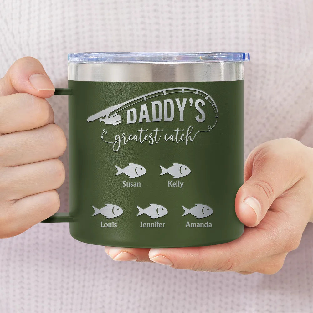 Papa Fishing - Personalized 14oz Stainless Steel Tumbler With Handle