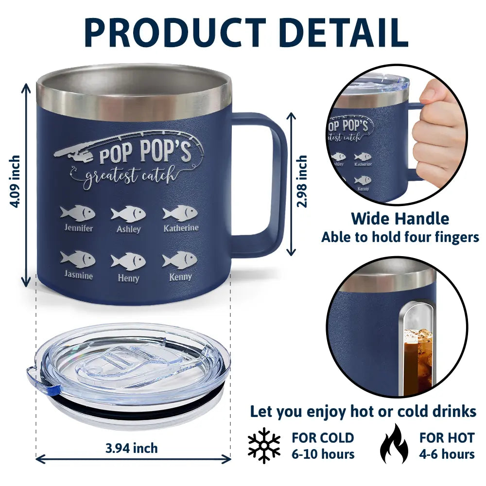 Papa Fishing - Personalized 14oz Stainless Steel Tumbler With Handle