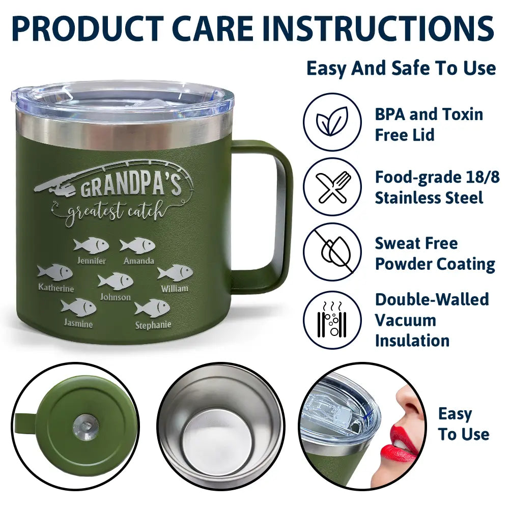 Papa Fishing - Personalized 14oz Stainless Steel Tumbler With Handle