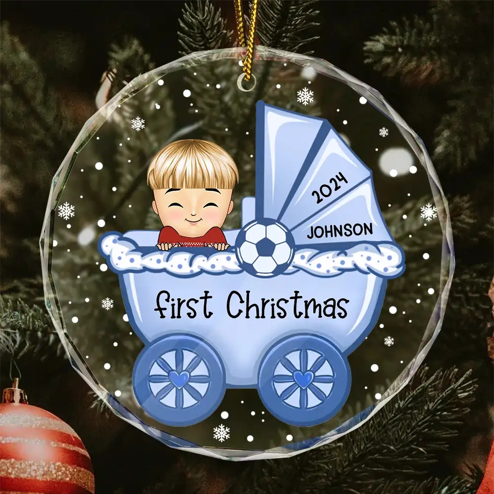 Baby First Christmas - Personalized Circle Glass Ornament