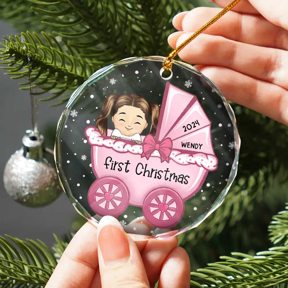 Baby First Christmas - Personalized Circle Glass Ornament