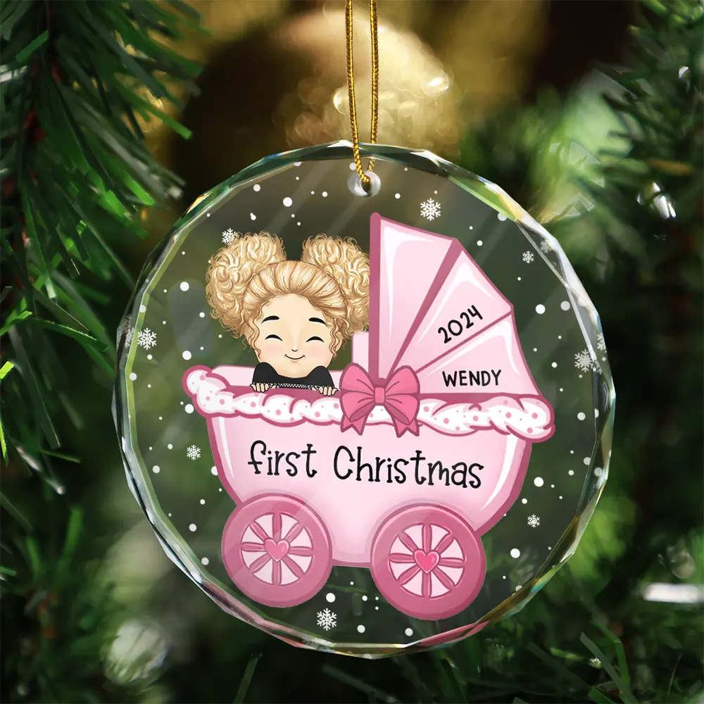 Baby First Christmas - Personalized Circle Glass Ornament