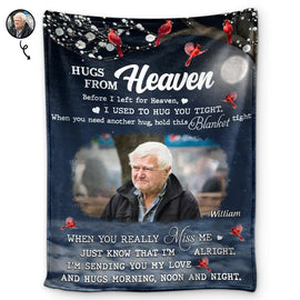 Custom Photo Hugs From Heaven Memorial - Personalized Fleece Blanket, Sherpa Blanket