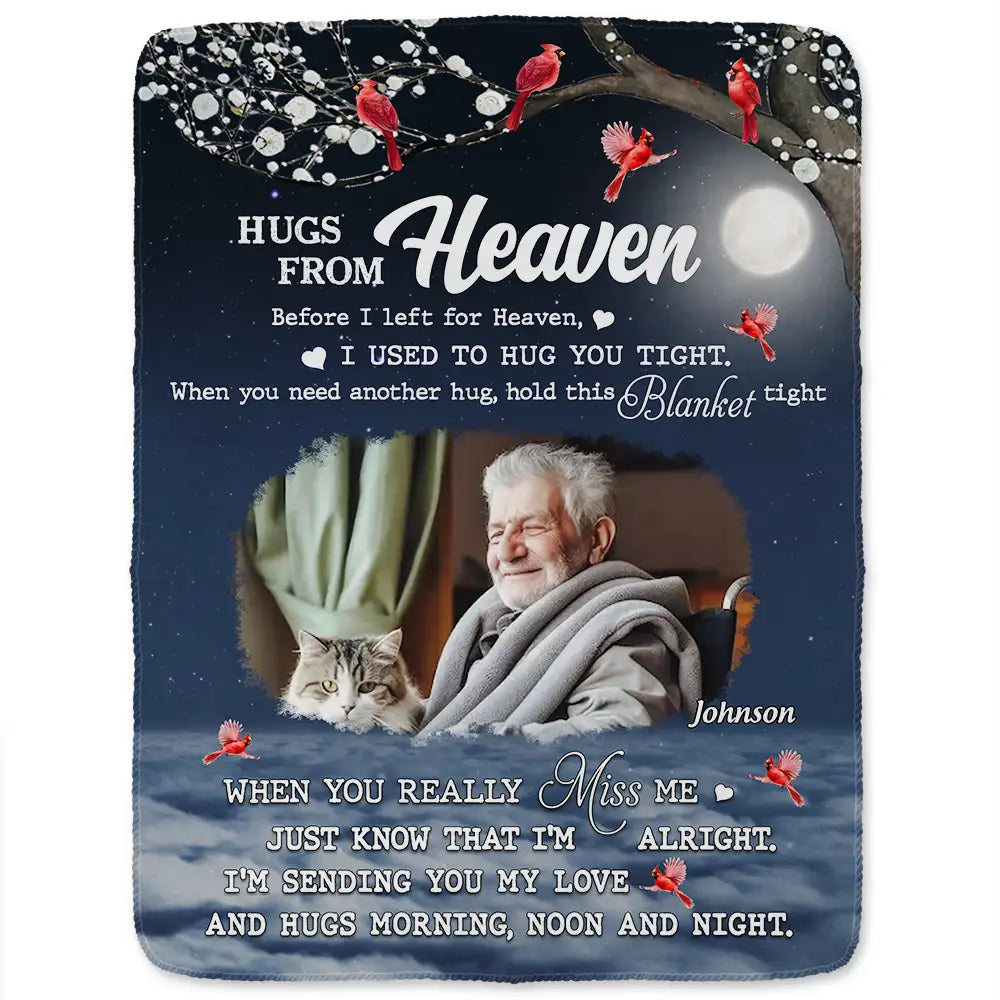 Custom Photo Hugs From Heaven Memorial - Personalized Fleece Blanket, Sherpa Blanket