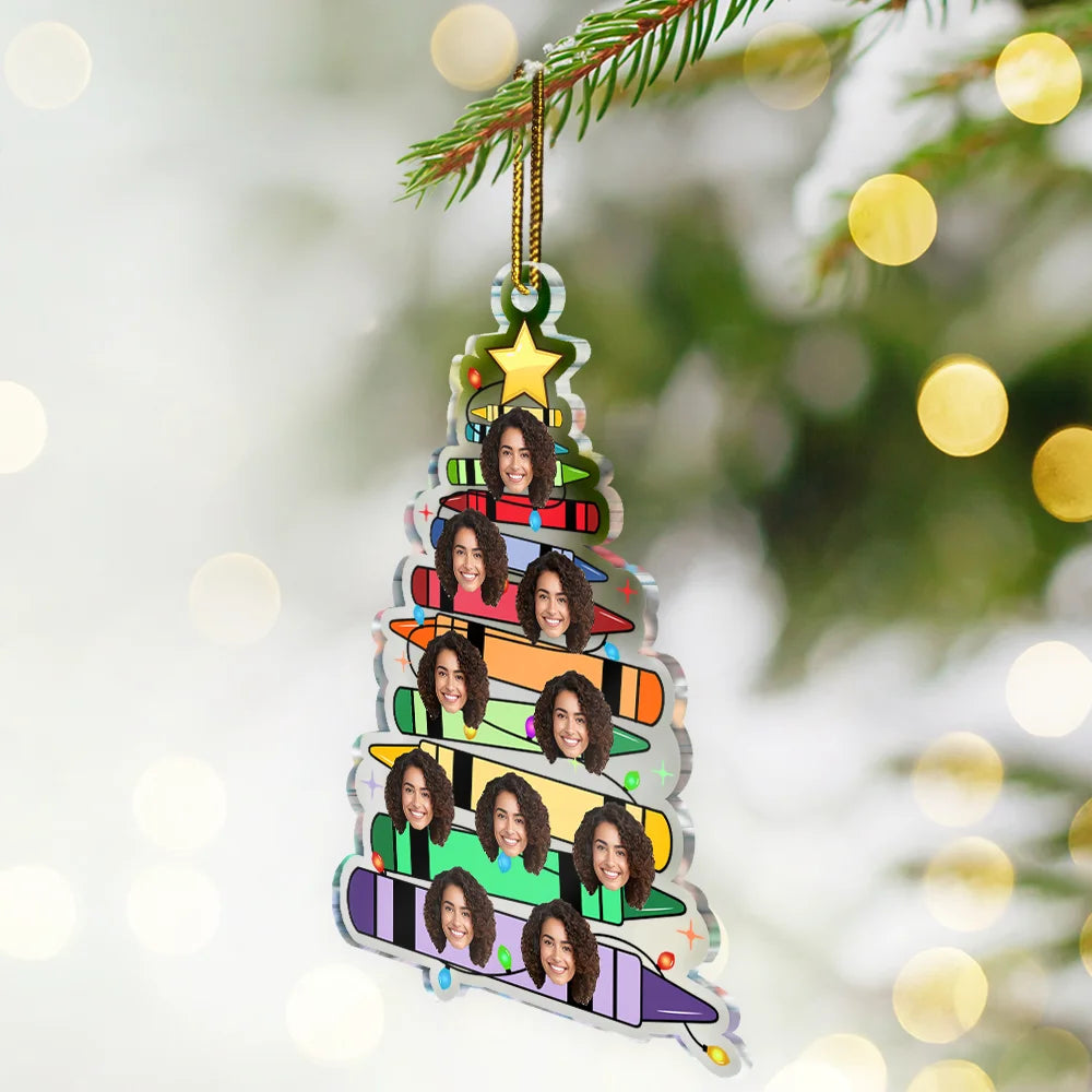 Custom Photo Funny Teacher Christmas Tree - Personalized Custom Shaped Acrylic Ornament