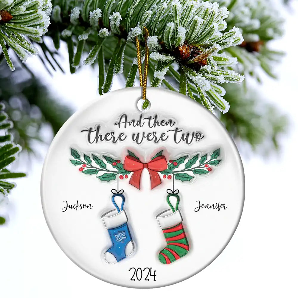 And The There Were Family Christmas - 3D Inflated Effect Printed Ornament, Personalized Circle Ceramic Ornament