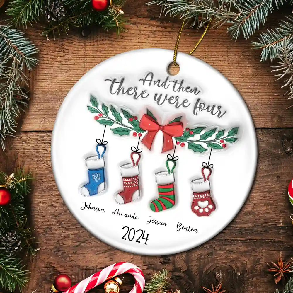 And The There Were Family Christmas - 3D Inflated Effect Printed Ornament, Personalized Circle Ceramic Ornament