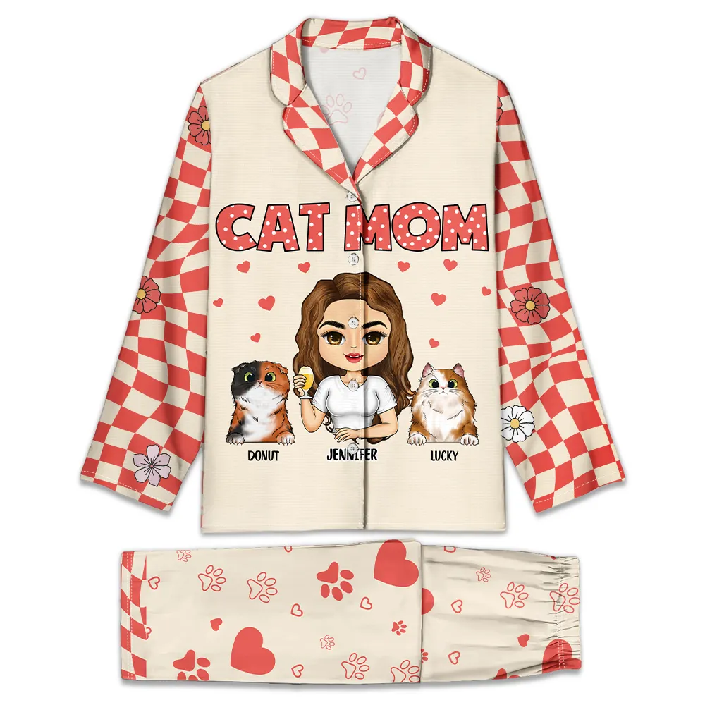 Cat Mom Vintage - Personalized Long Pajamas Set