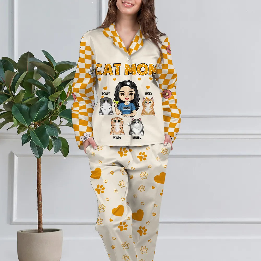 Cat Mom Vintage - Personalized Long Pajamas Set