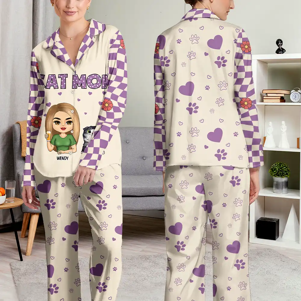 Cat Mom Vintage - Personalized Long Pajamas Set