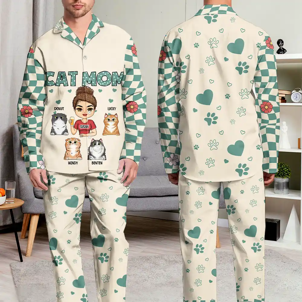 Cat Mom Vintage - Personalized Long Pajamas Set