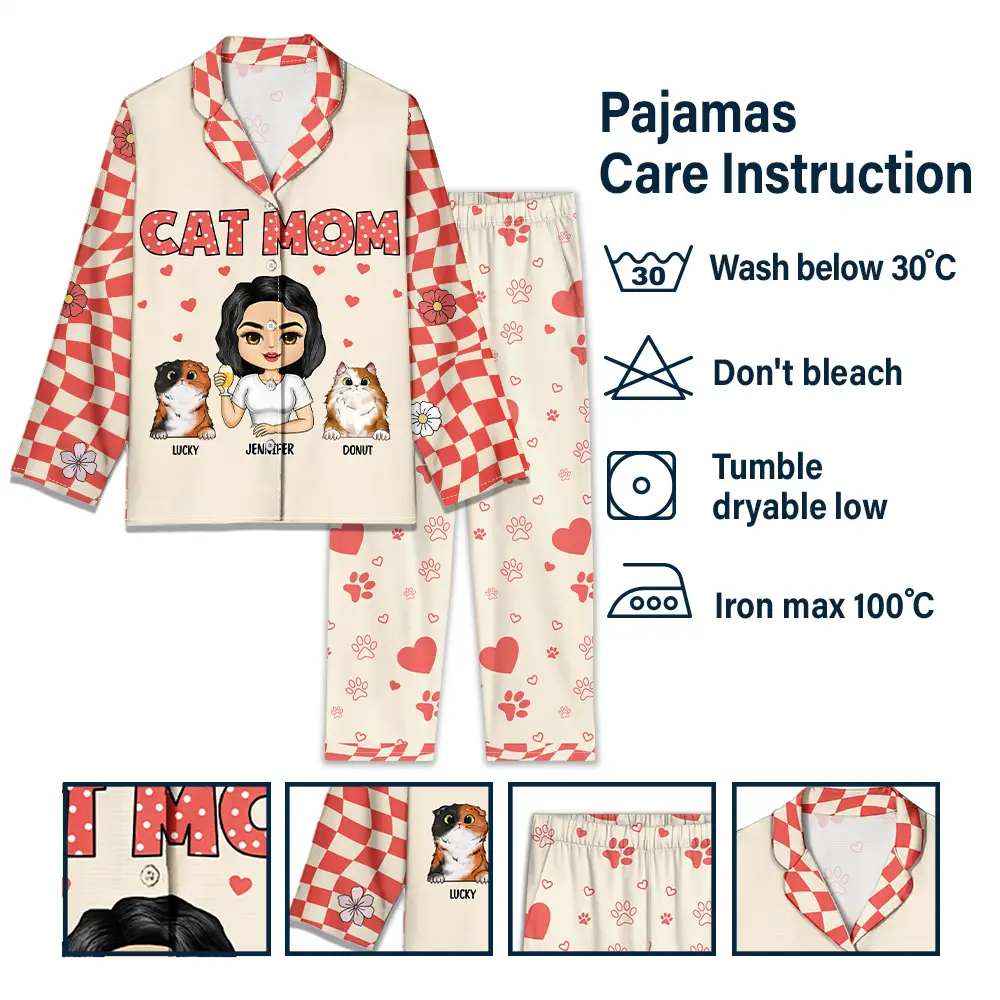 Cat Mom Vintage - Personalized Long Pajamas Set