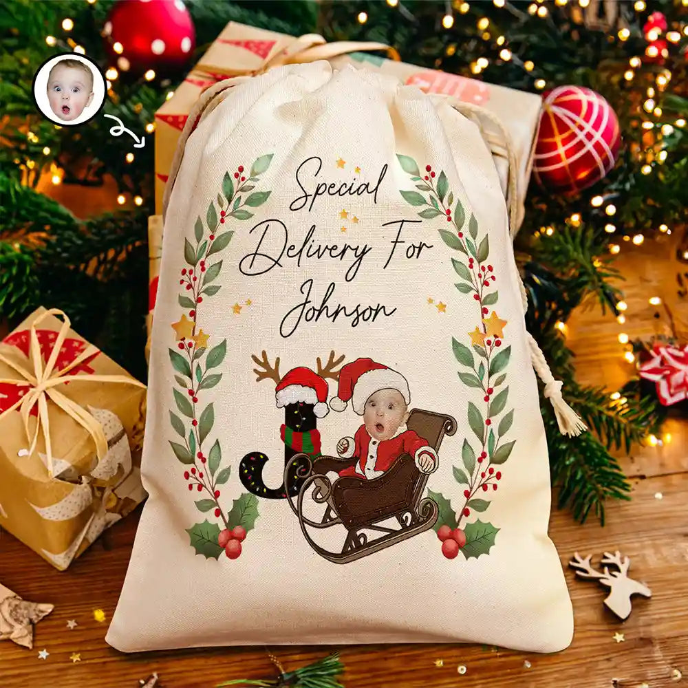 Custom Photo Special Delivery For Christmas Alphabet Kid - Personalized Favor Bag