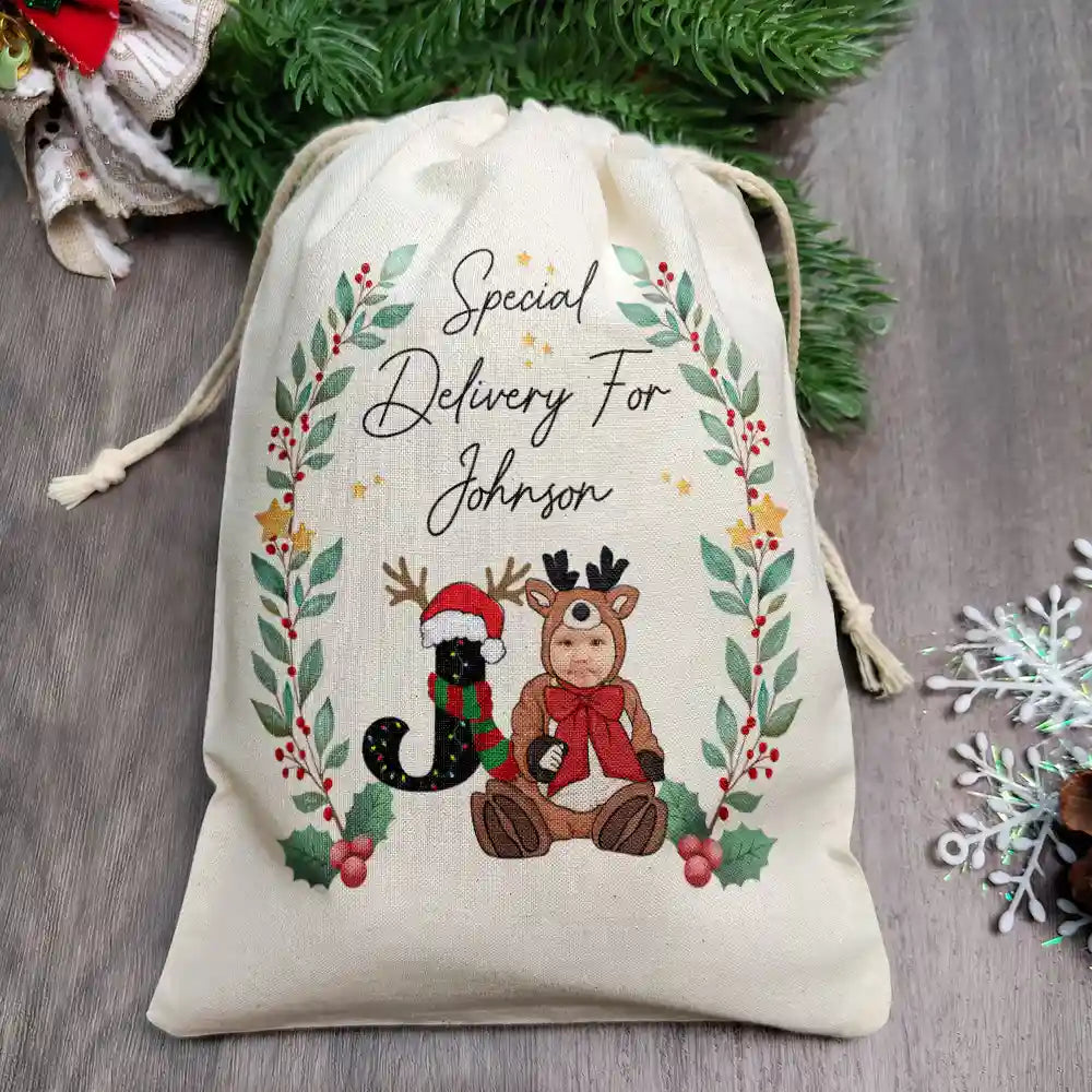 Custom Photo Special Delivery For Christmas Alphabet Kid - Personalized Favor Bag