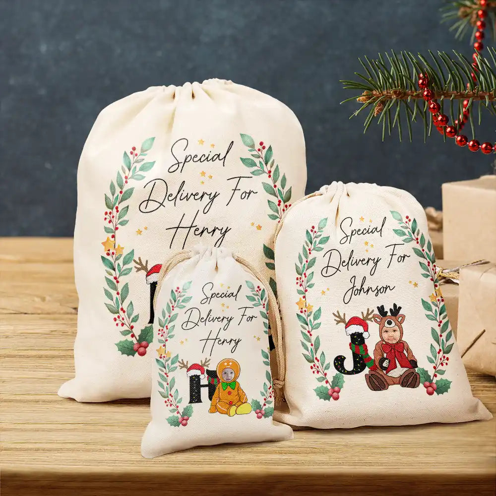 Custom Photo Special Delivery For Christmas Alphabet Kid - Personalized Favor Bag