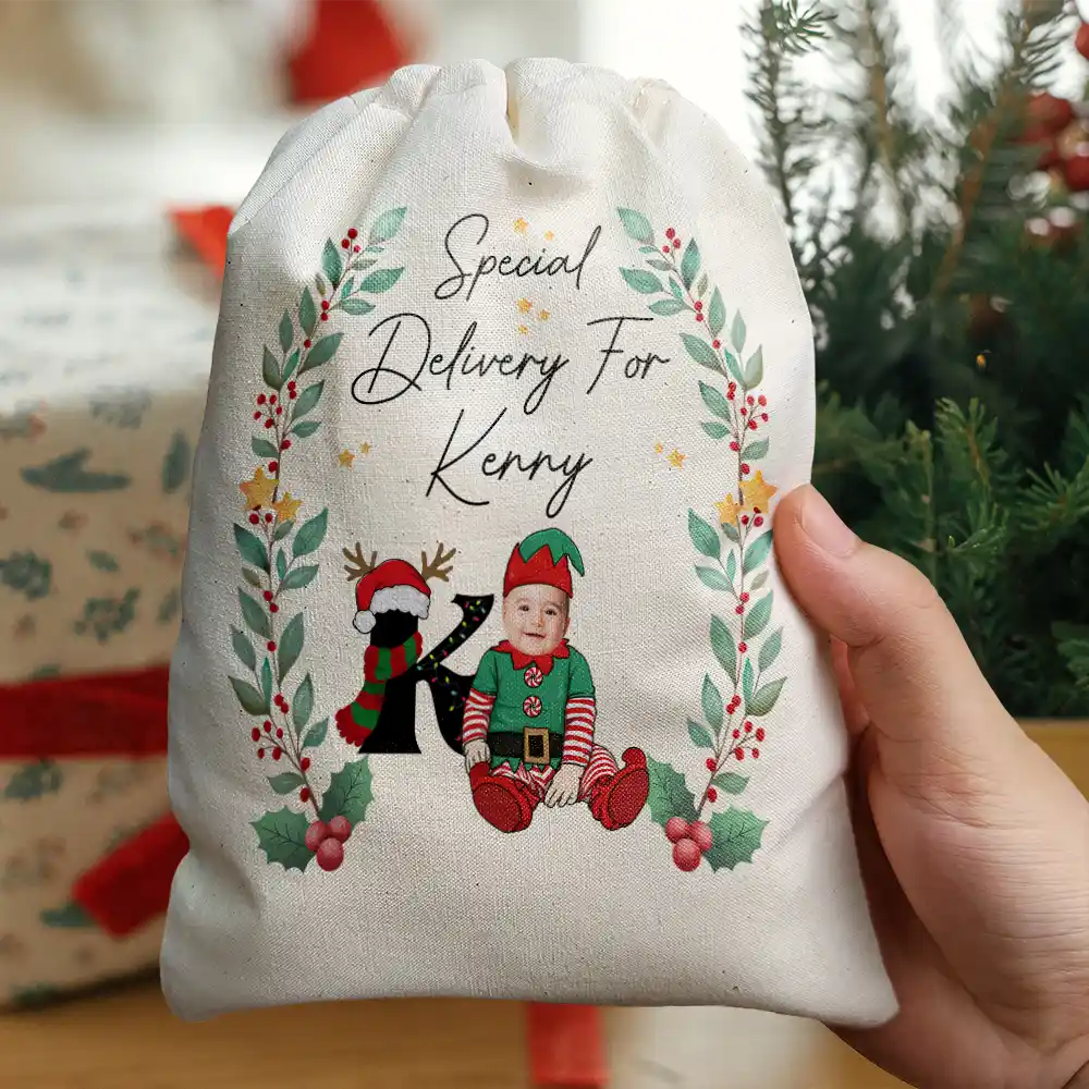 Custom Photo Special Delivery For Christmas Alphabet Kid - Personalized Favor Bag