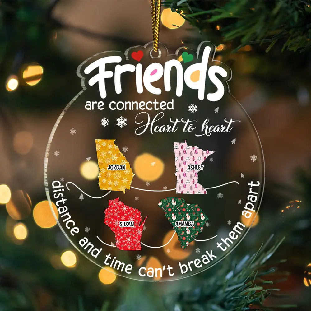 Gift For Bestie - Friends Are Connected Heart To Heart Christmas - Personalized Custom Shaped Acrylic Ornament