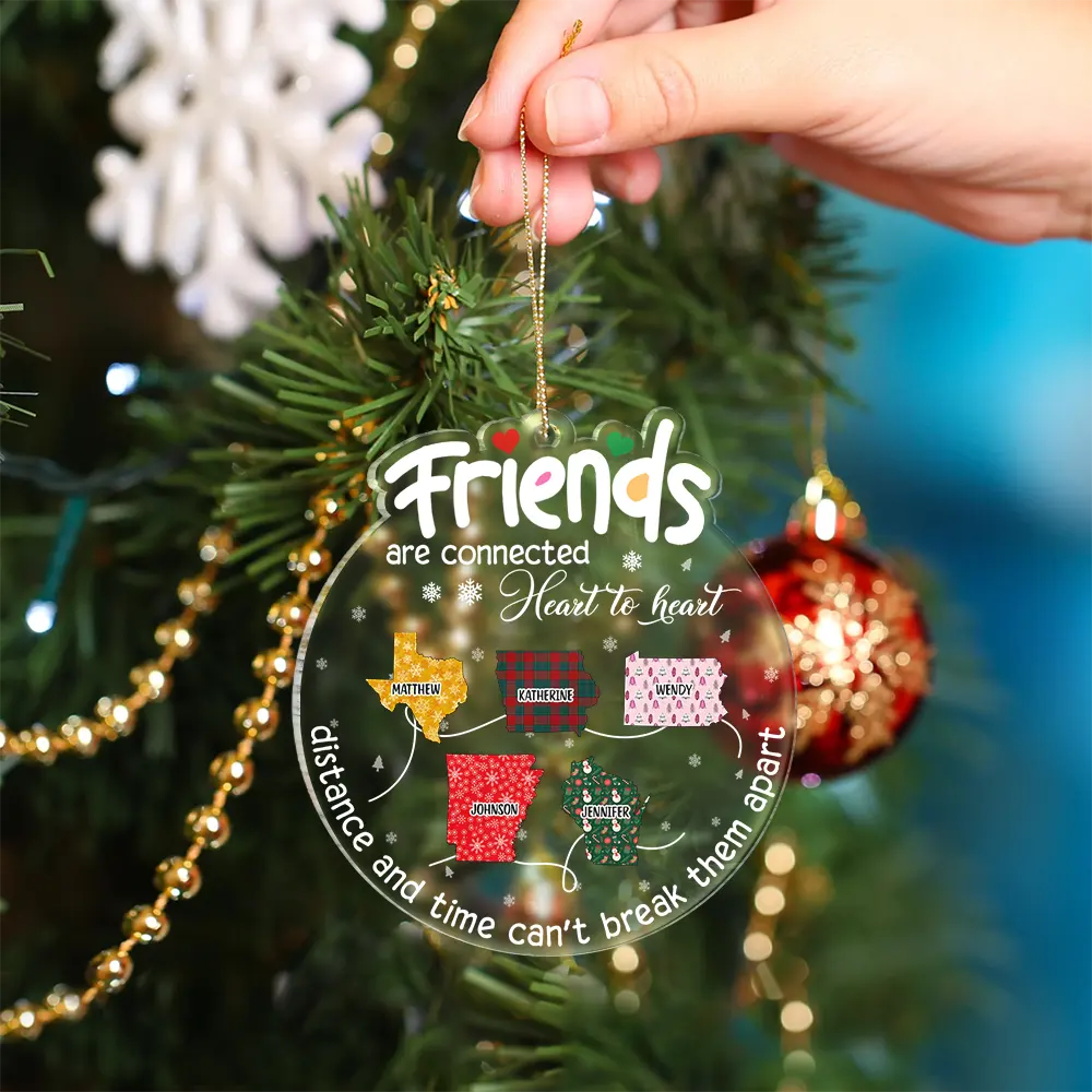 Gift For Bestie - Friends Are Connected Heart To Heart Christmas - Personalized Custom Shaped Acrylic Ornament