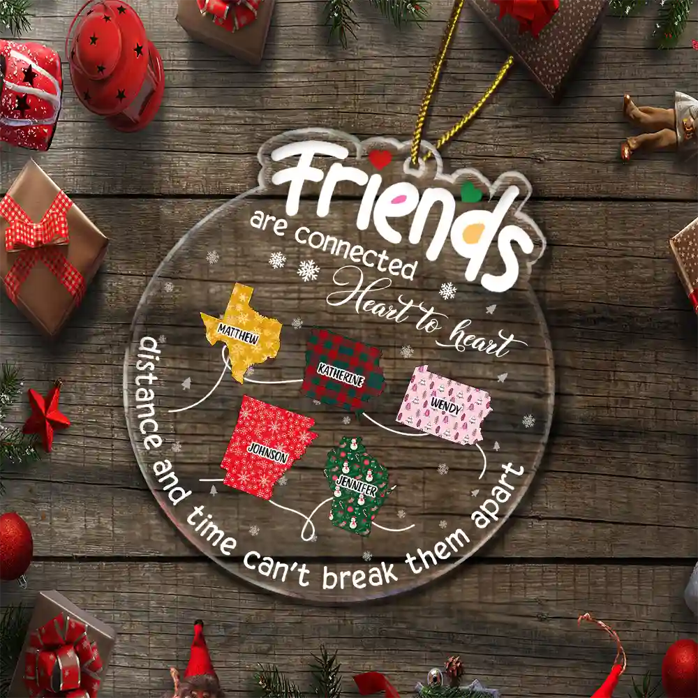 Gift For Bestie - Friends Are Connected Heart To Heart Christmas - Personalized Custom Shaped Acrylic Ornament