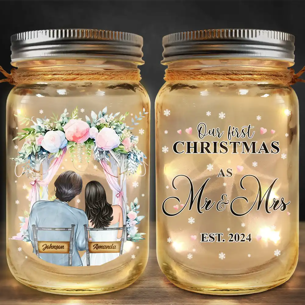 Gift For Couples - God Blessed The Broken Road Married Couples - Personalized Mason Jar Light