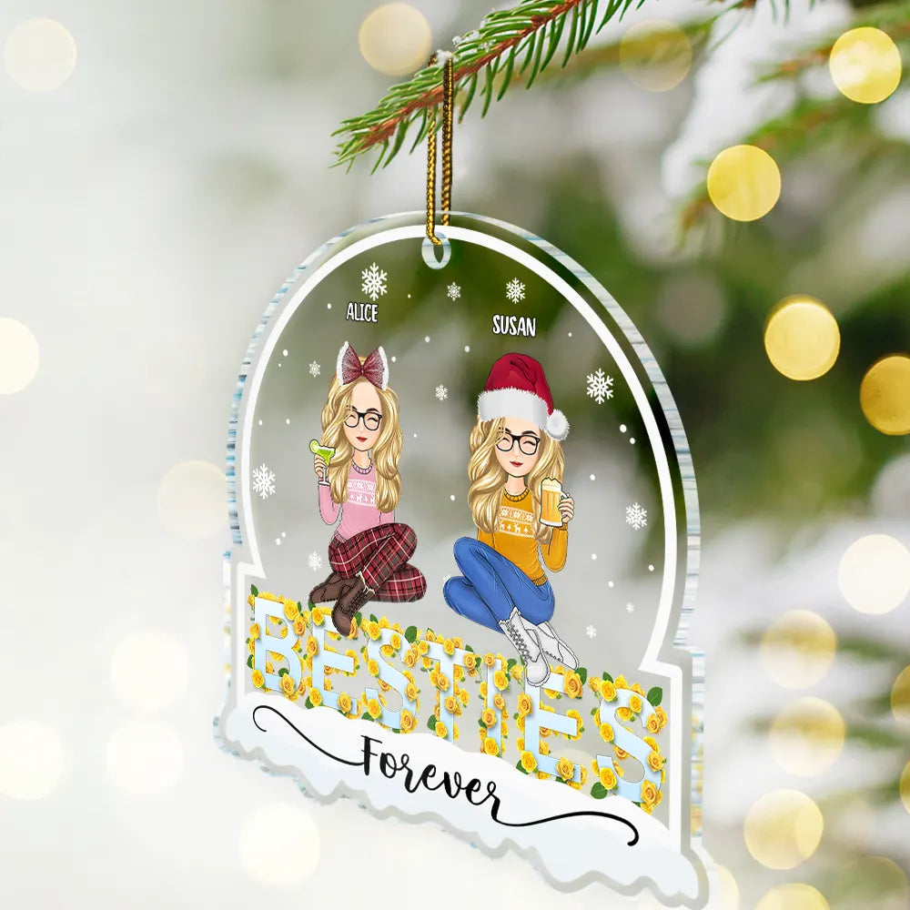 Christmas,Gift For Bestie,Happy - Besties Forever Yellow Rose Christmas - Personalized Custom Shaped Acrylic Ornament