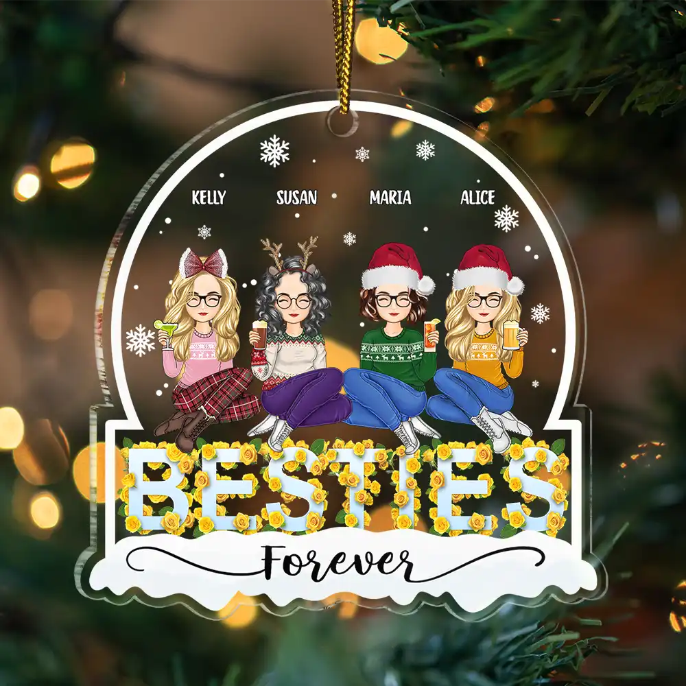 Christmas,Gift For Bestie,Happy - Besties Forever Yellow Rose Christmas - Personalized Custom Shaped Acrylic Ornament