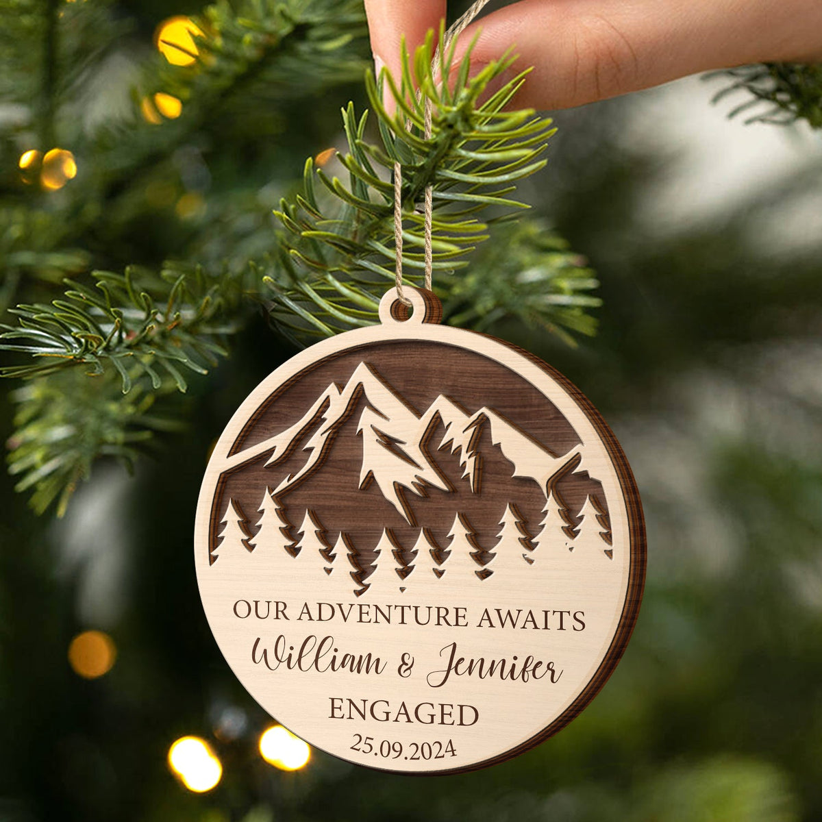 Our Adventure Awaits Engaged - Personalized 2-Layered Wooden Ornament