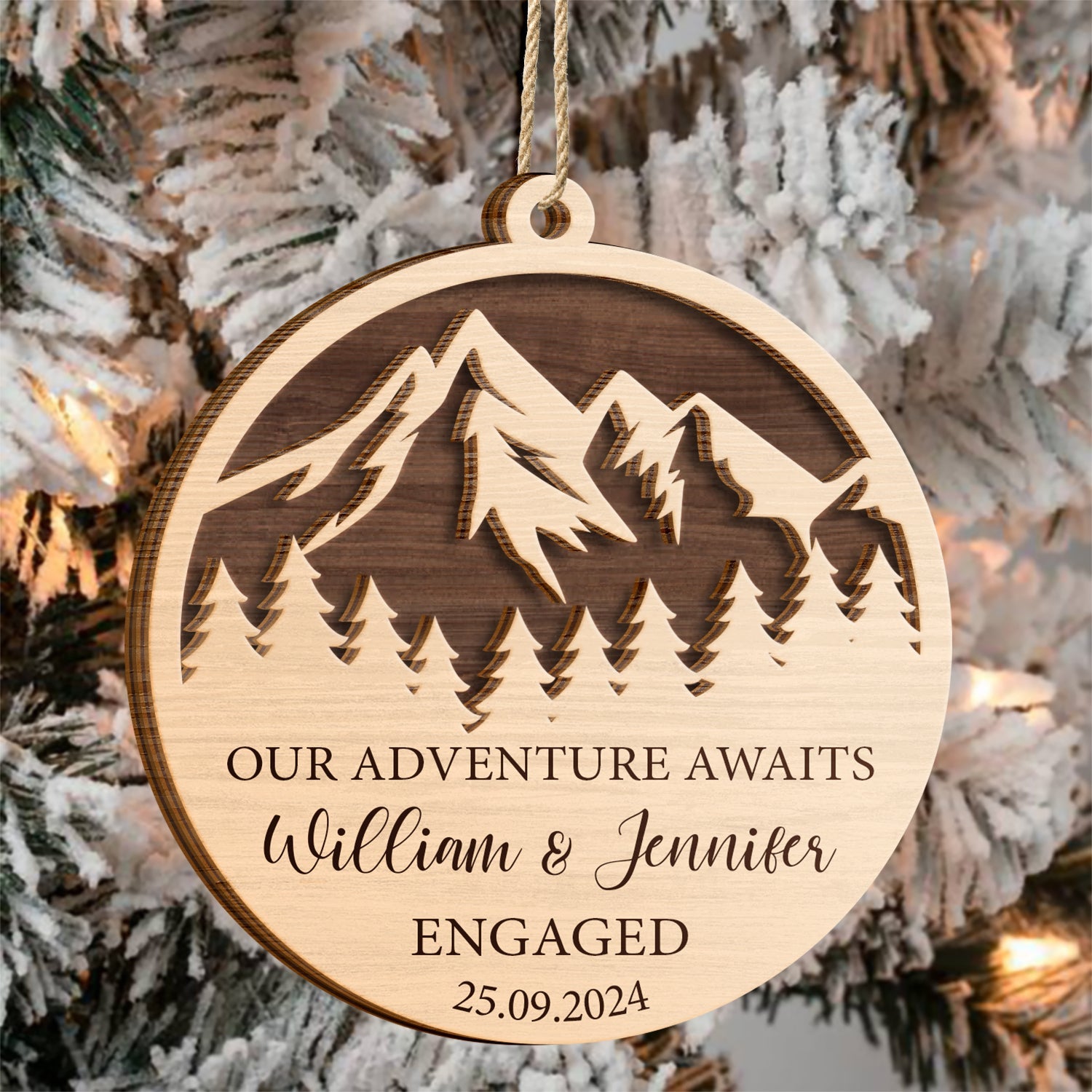 Our Adventure Awaits Engaged - Personalized 2-Layered Wooden Ornament