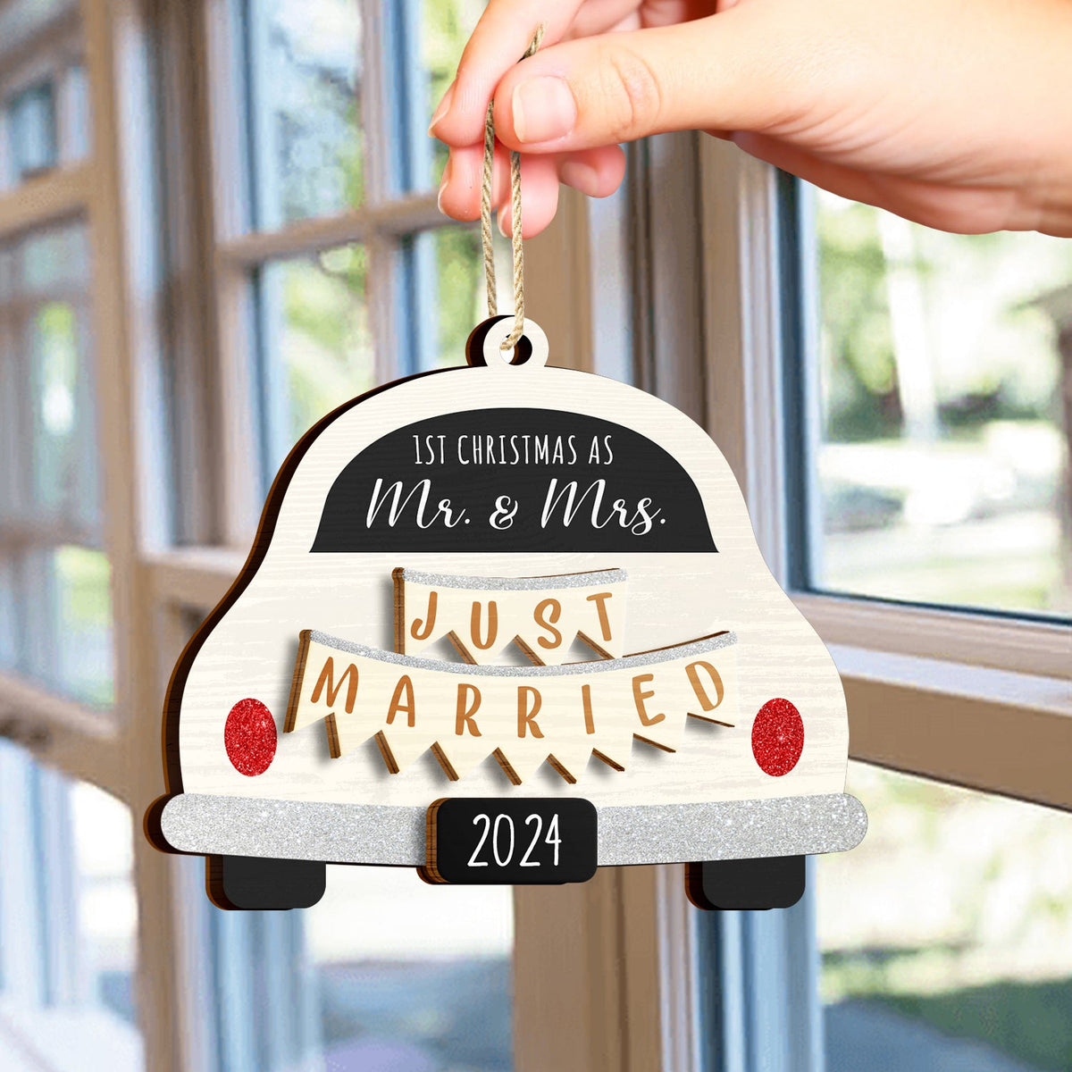 First Christmas Married - Personalized 2-Layered Wooden Ornament