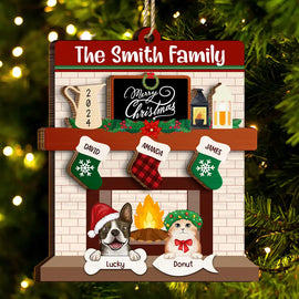 Family - Family Fire Place Stocking Christmas - Personalized 2-Layered Wooden Ornament