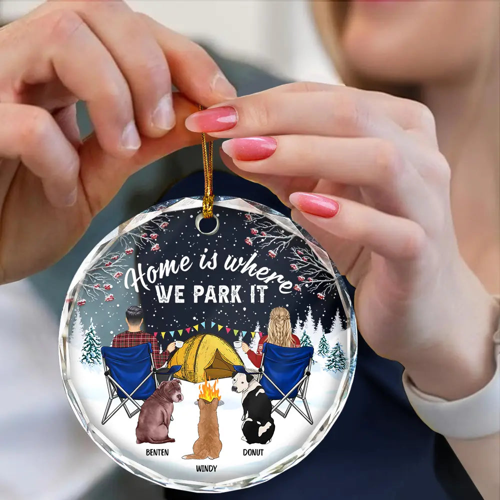 Gift For Couples - You And Me And The Dogs Camping - Personalized Circle Glass Ornament