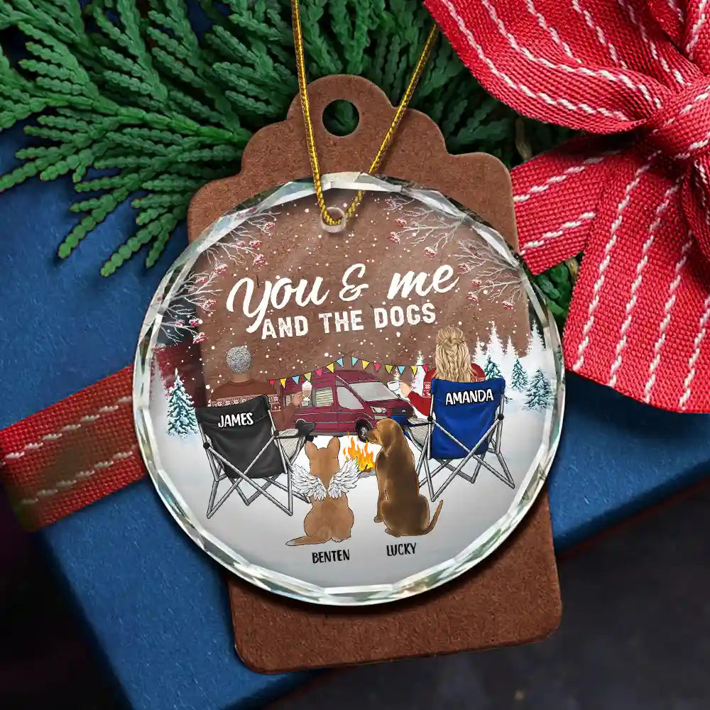 Gift For Couples - You And Me And The Dogs Camping - Personalized Circle Glass Ornament