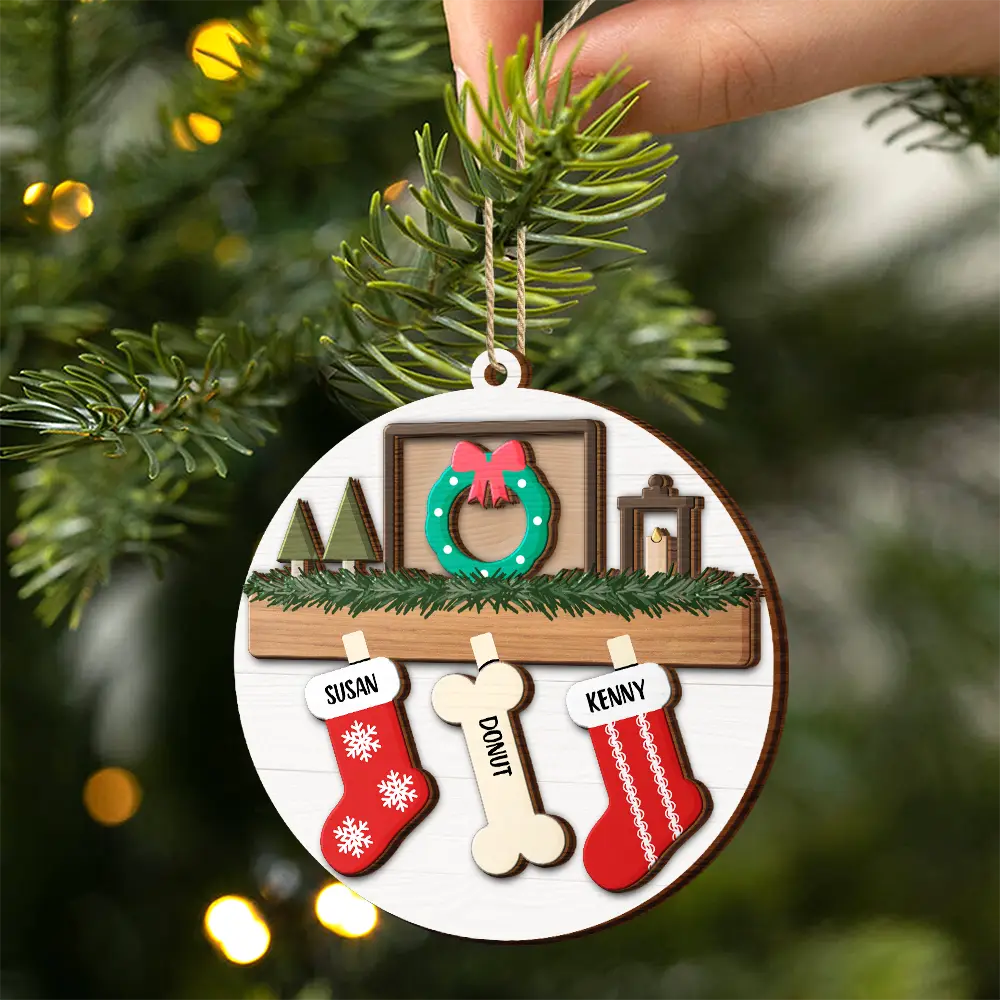 Family - Family And Pet Christmas - Personalized 2-Layered Wooden Ornament