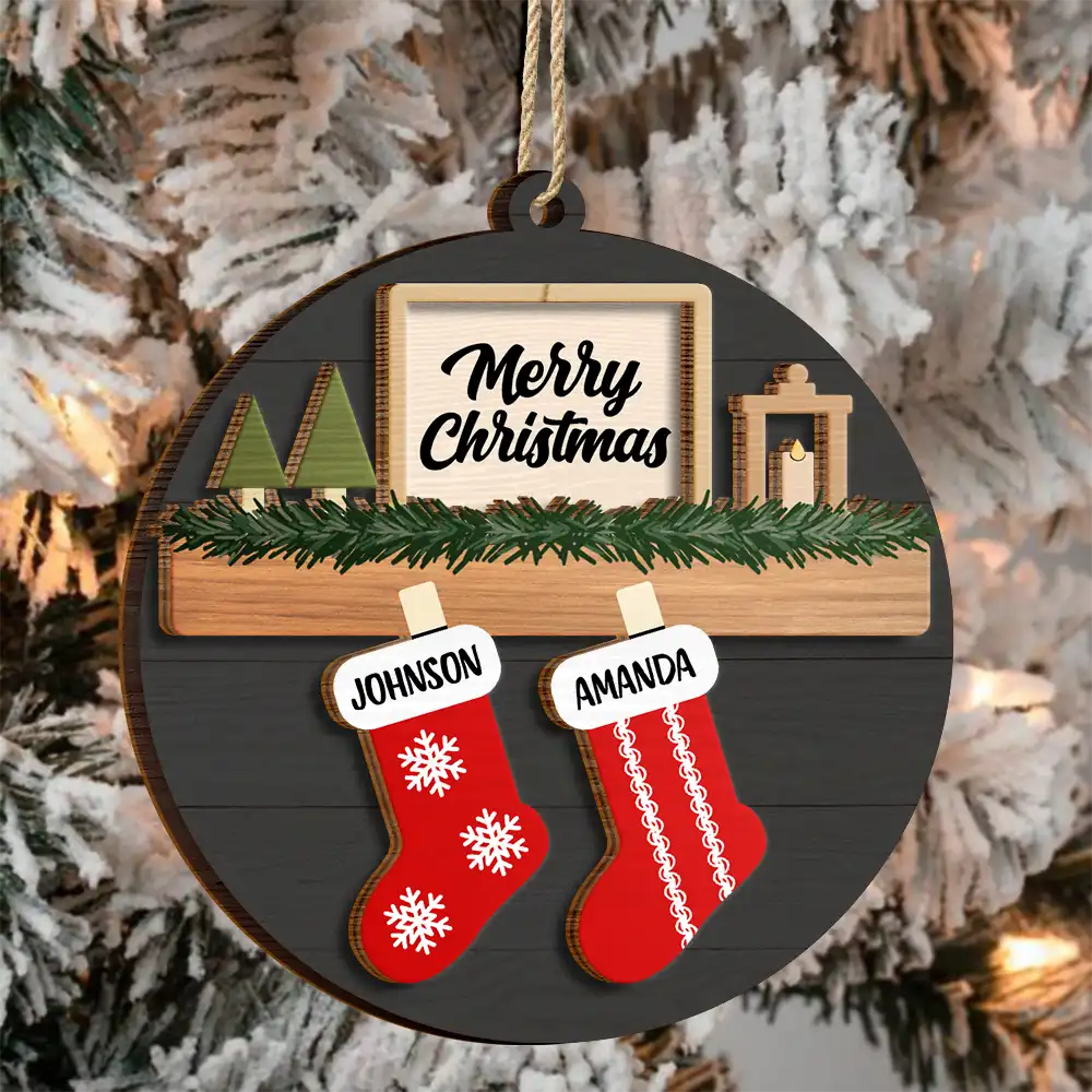 Family - Family And Pet Christmas - Personalized 2-Layered Wooden Ornament