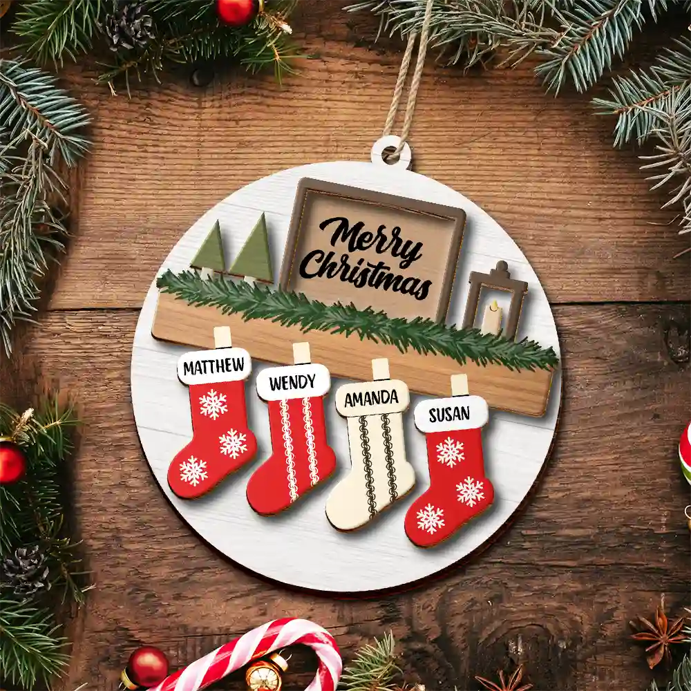 Family - Family And Pet Christmas - Personalized 2-Layered Wooden Ornament