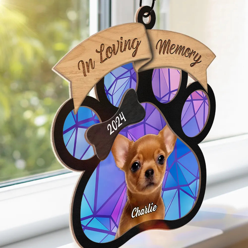 Memorial- Custom Photo In Loving Memory Memorial - Personalized Window Hanging Suncatcher Ornament