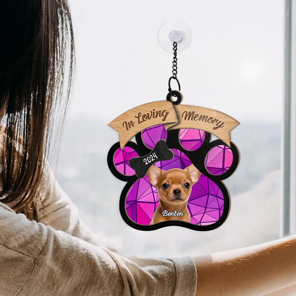 Memorial- Custom Photo In Loving Memory Memorial - Personalized Window Hanging Suncatcher Ornament