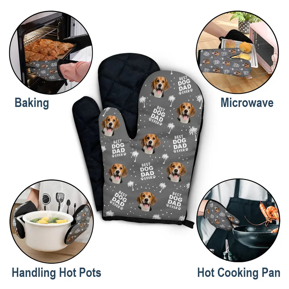 Pet Lovers - Custom Photo Best Dog Dad - Personalized Oven Mitts, Pot Holders