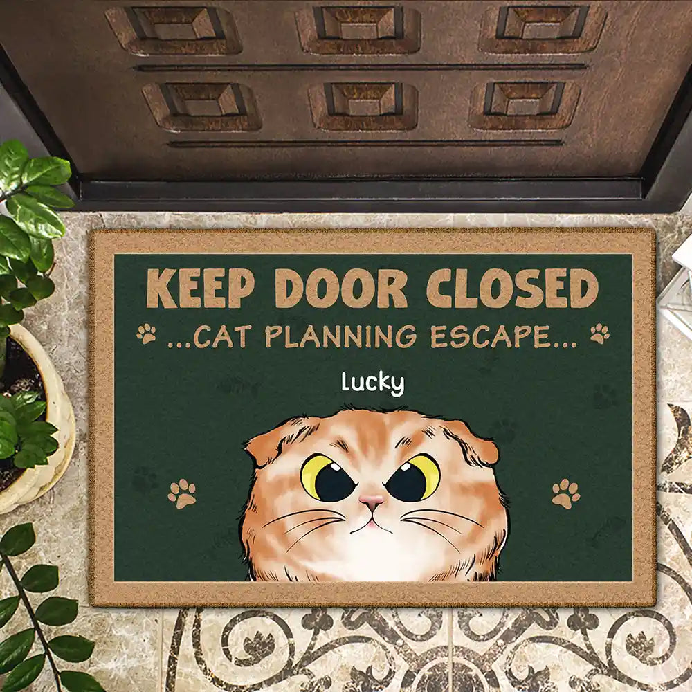 Cat Lovers, Cat Mom, Cat Dad - Cat Planning Escapeds Cute Cat - Personalized Doormat