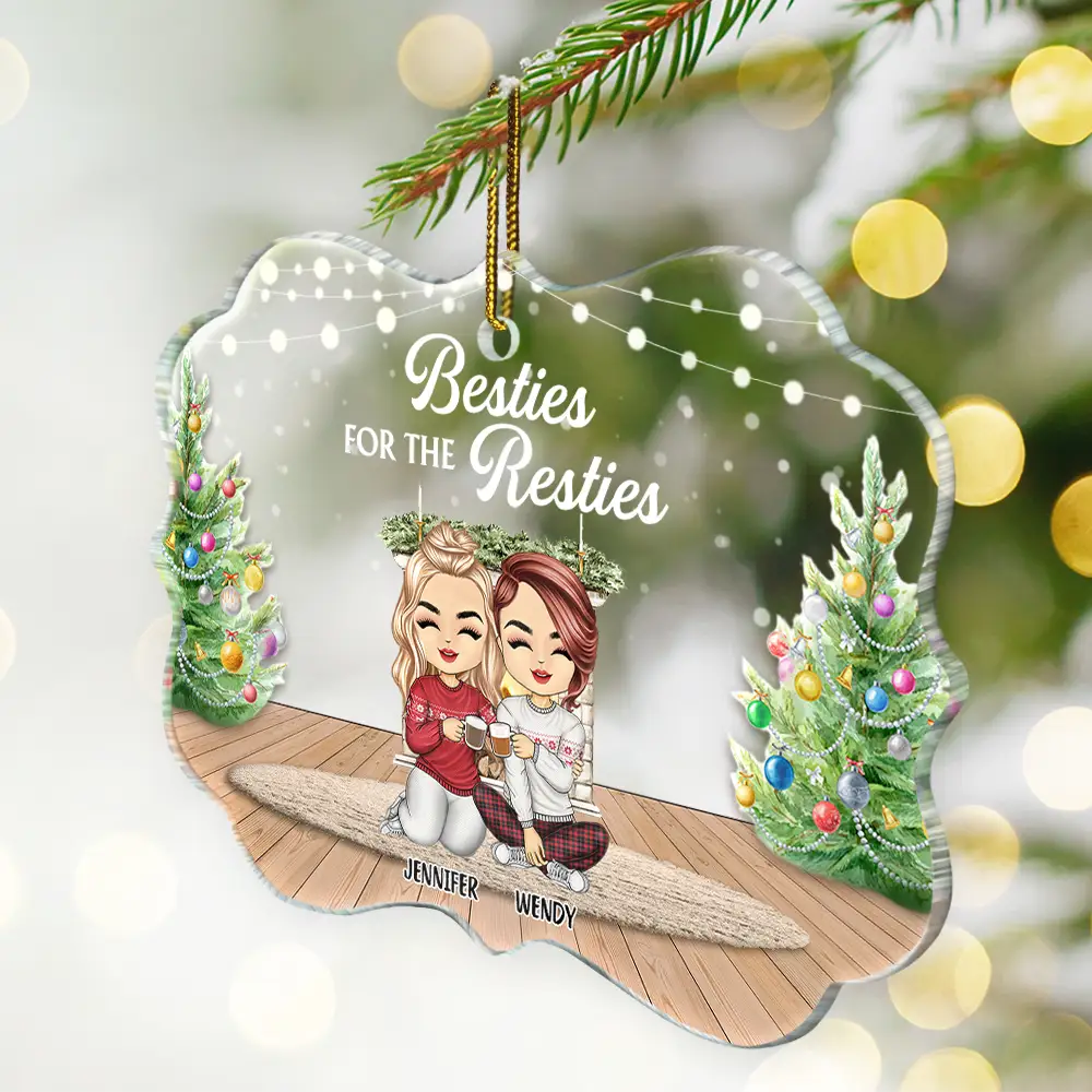 Gift For Bestie, Gift For Sisters - Here's To Another Year Of Bonding Over Alcohol Christmas Best Friends Chibi - Personalized Medallion Acrylic Ornament