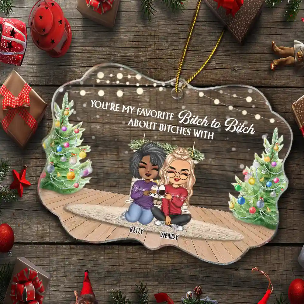 Gift For Bestie, Gift For Sisters - Here's To Another Year Of Bonding Over Alcohol Christmas Best Friends Chibi - Personalized Medallion Acrylic Ornament